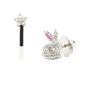 NWT Kate spade asymmetrical mismatched bunny and wand silver earrings studs